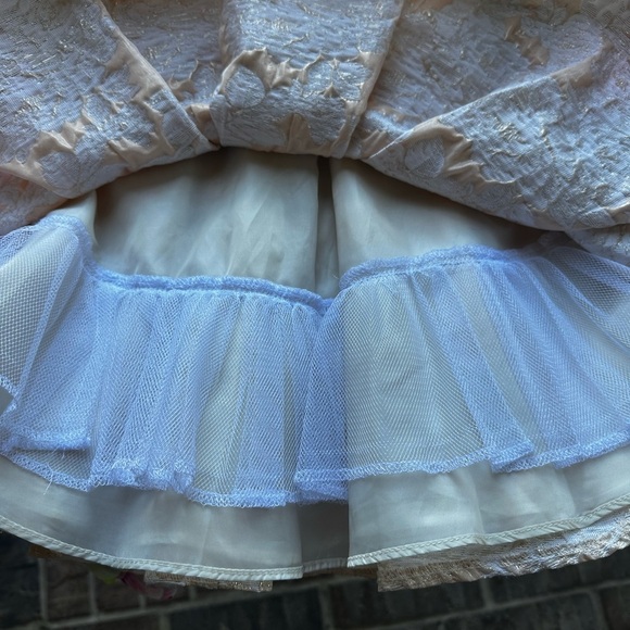 Rare Editions Ivory and Gold Brocade Dress with Bow - Picture 7 of 11